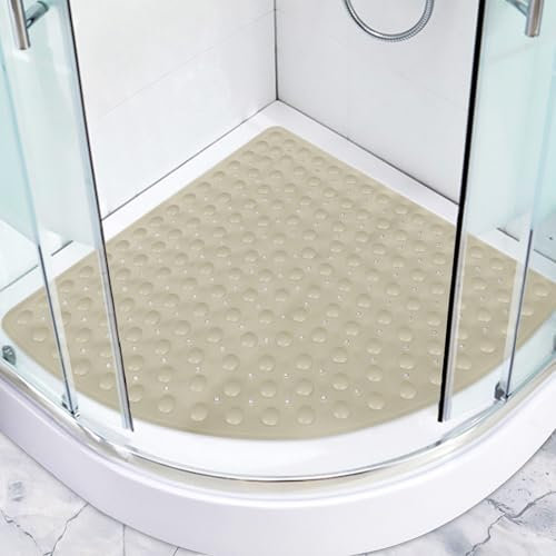 Lurowo Duschmatte rutschfest Eckduschmatte 70 * 70cm, Duscheinlage Dreieckig mit Saugnäpfe für Eckdusche, Dreieckige Antirutschmatte Eckdusche (Khaki, 70x70 cm)
