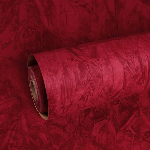 ReWallpaper Red Velvet Self Adhesive Wallpaper Vintage Contact Paper for Crafts Drawer Jewellery Box Felt Liner Dark Red Flocking Wallpaper Sticky Back Plastic Roll for Furniture 44.5cm×2m
