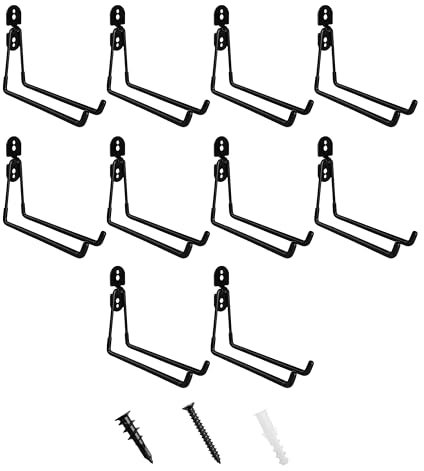 Eyeva 10 Pack Large Garage Hooks Heavy Duty, Ladder Hooks with Anti-Slip Coating and Screws, Hooks for Hanging Heavy Duty, Organizer for All Your Garage Storage Hooks Needs (10 Pack, Large Square)