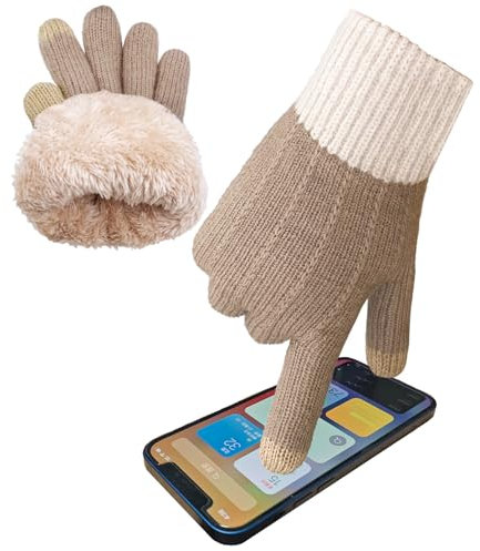 lifwimner Winter Handschuhe Damen Touchscreen Warme Fleece Strickhandschuhe Thermo Winterhandschuhe für Outdoor Sport Laufen Radfahren Freizeit(Khaki)