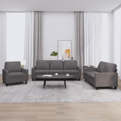 Willood 3-Sitzer Sofa+2-Sitzer（120cm+Sessel Modern Couch Gästesofa fürs Wohnzimmer Schlafzimmer Gästezimmer Kunstleder Grau