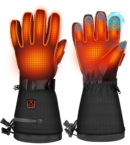 Powate Beheizbare Handschuhe für Herren Damen, 3 Stufige Beheizte Ski Handschuhe mit 7,4 V 22.2 WH Wiederaufladbare Akkus 10 Stunden Betriebsdauer, wasserdichte Zum Klettern, Radfahren, Schwarz XL