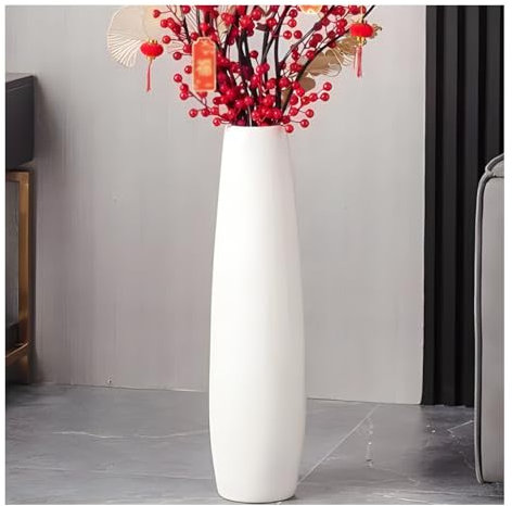 JETXYHUB Große Keramikvase Für Das Wohnzimmer, Moderne Hohe Bodenvase, Ideal Für Blumen, Zweige Und Trockengestecke, Perfekt Für Die Dekoration Von Büro Und Zuhause(White C,61cm)
