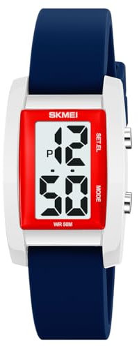 findtime Reloj digital para mujer y mujer, reloj de pulsera digital, resistente al agua, reloj de pulsera para mujer con correa de goma suave e indicador grande de números, azul oscuro