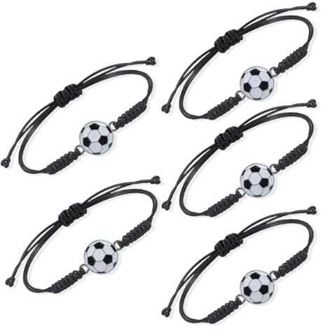 5 Pezzi Calcio Braccialetti Bambini Calcio Gadget Compleanno Gioielli Calcio Braccialetti Bambini Calcio Gadget Compleanno Braccialetto Amicizia Regolabile Intrecciati per Ragazzi e Ragazze Accessori