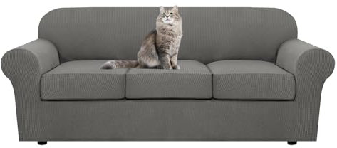 Ektorp Stretch-Jacquard-Sofabezug-Set, stilvoller Couch-Schonbezug für EKTORP-Sofa mit Sitzkissen und Rückenlehnen, mittelgrau, großes Sofa + 3 große Sitze