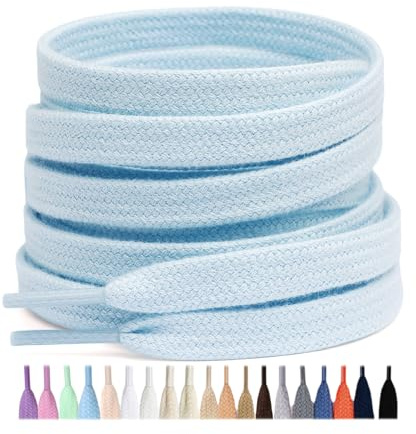 Stepace Cotton Flat Shoe Laces 8mm Wide Shoelaces for Sneaker light blue 80
