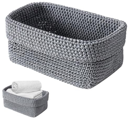 1 Pezzi Cestini Portaoggetti,Ceste Portaoggetti,Cestini Bagno Portaoggetti,Cesto Bagno Portaoggetti,Cestini Porta Oggetti,per Camera da Letto,Bagno,Cucina,Studio,Ufficio,21 * 13 * 15,5cm(Grigio)