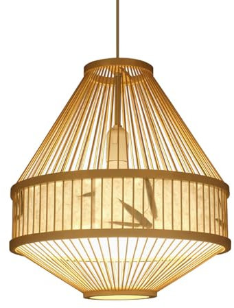 Piccolo Lampadario Lampada a Sospensione in Stile Sud-Est Asiatico Paralume a Sospensione in Materiale Naturale con Baldacchino in Legno Lampadina in bambù Comodini Camera da Letto Cucina Lampada a