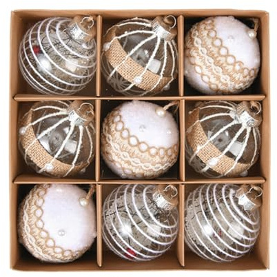 M&W DasDesign Weihnachtskugeln Weihnachtskugeln Plastik Christbaumkugeln Christbaumschmuck Christmas Decorations Hanfseil 3 Designs, jeweils 3 Stück Ø8cm