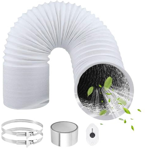 ComPDCVD Tubo Flexible de Salida 80mm 6 m Bianco Manguera de Ventilación de Aluminio con 2 Abrazaderas Acero Flexible di Aluminio PVC Tubo para Extractor de Aire Climatización Secadora
