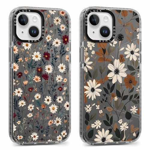 Yoedge 2 Stück Handyhülle für iPhone 14 / iPhone 13 Hülle, Aesthetic Buntes Blumen Muster Frauen Mädchen Design Cover, Transparent Durchsichtig Silikon Stoßfest Schutzhülle für iPhone 13 6,1, Stroh