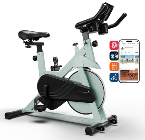 Lacuffy Bicicleta Estática, Bicicleta de Ciclismo Interior con Capacidad de 136 kg, Bicicleta Estacionaria Magnética para Fitness con Pantalla LCD y App para el Hogar