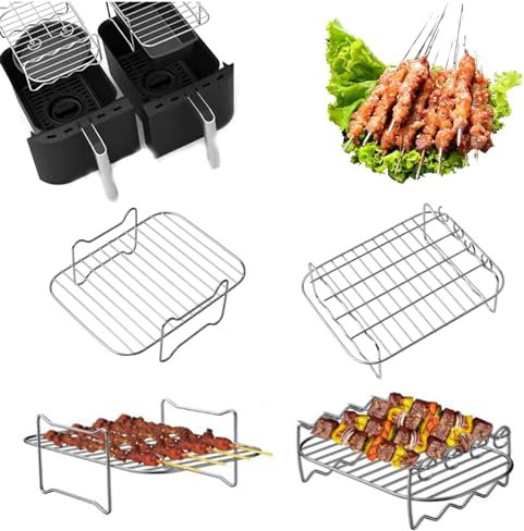 Lifemaison 2Pcs Accessoires pour Friteuse à Air Comprimé,Accessoires de friteuse à air chaud pour Ninja Foodi AF500EU,Double Couche Grille avec 4 Brochettes,Accessoires Air Fryer pour Ninja AF500EU