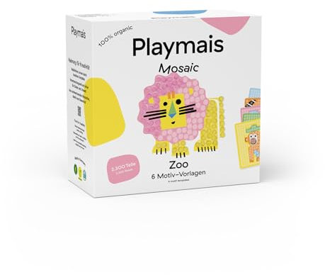 Playmais Mosaic Zoo | 2300 Teile | Bastelset | natürliches Spielzeug | inkl. Schwämmchen, 6 Motiv-Vorlagen | vegan, verantwortungsvoll & sicher für Kinder & Umwelt | ab 3 Jahren