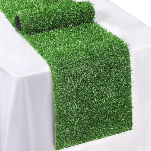 DAWCBVJQ Chemin De Table en Fausse Herbes 35.6 X 121.9cm Rouleau De Table D'herbes, Nappe en Fausse Herbes Faux Gazon De Pâques Tapis pour Thème Mariage, Anniversaire, Fête Prénatale Décoration