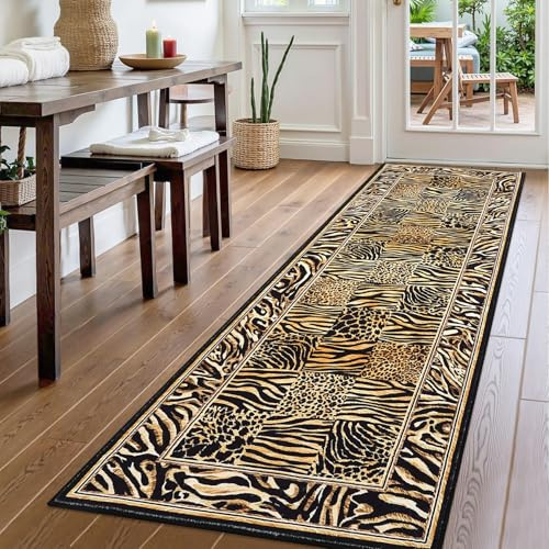 CAROMIO Leopard Runner Rug 2x8, Soft Leopard Patchwork Print Washable Rug Runners for Hallways Non-Slip Low Pile Kitchen Runners for Bedroom Laundry Kitchen, Brown