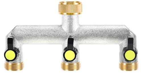 WUISOLQP Wasserverteiler 3fach, Wasseranschluss Verteiler, Wasserverteiler 3/4 Zoll Wasserhahn Verteiler Gartenschlauch Verteiler, Wasserhahn Wasserverteiler zum Einstellen des Wasserflusses
