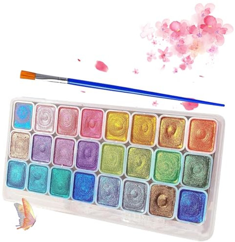 MOLZINY 24 colori Set di colori ad acquerello metallizzati Set di colori ad acquerello metallizzati acquerelli glitterati solidi glitterati solubili e miscelabili per principianti e professionisti