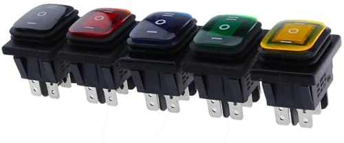 Marineschalter, KCD4-203 Heavy Duty 16A 250VAC 30x22 Wasserdichter Wippschalter 6-polig DPDT EIN AUS EIN 12V Rot Grün LED Licht Wippschalter(Rood)