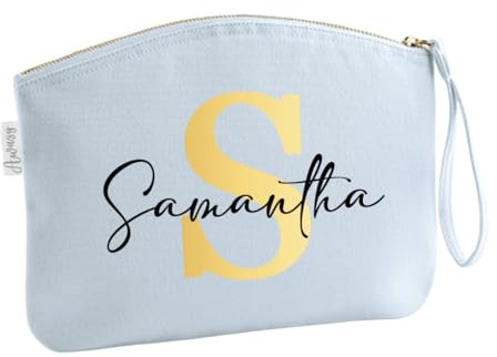 minimutz Schminktasche für Mädchen mit Name | Motiv Buchstabe Initiale inkl. Namensdruck | Personalisierte Kosmetiktasche Ordnungshüter Mädchen Damen XL (35 x 25 cm) in Pastellblau