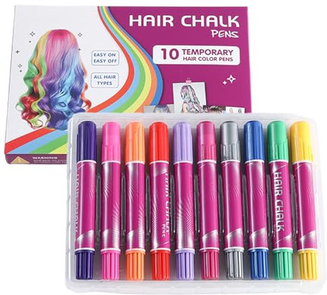 Tinte temporal para el cabello, 10 colores, rotuladores de colores para el pelo, juego de pintura lavable, juego divertido y juego de maquillaje para adultos y niños