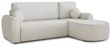 Sofnet Ecksofa Jazz mit Schlaffunktion und Bettkasten - Bouclé-Stoff - L-Form Couch, Polstersofa, Schlafsofa, Sofagarnitur, Bettsofa (Weiß (Coral 70), Ecksofa Rechts)