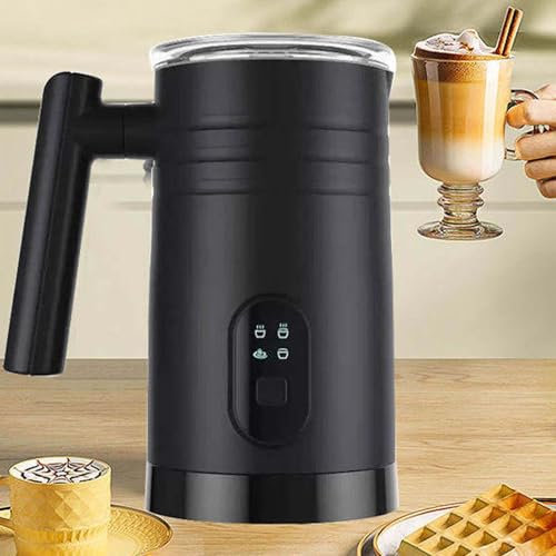 vnmudzeo 350 Ml Leiser MilchaufschäUmer, Max. 70 °C, 4-In-1-MilchaufschäUmer Aus Edelstahl, FüR Kaffee, Latte Macchiato,Black