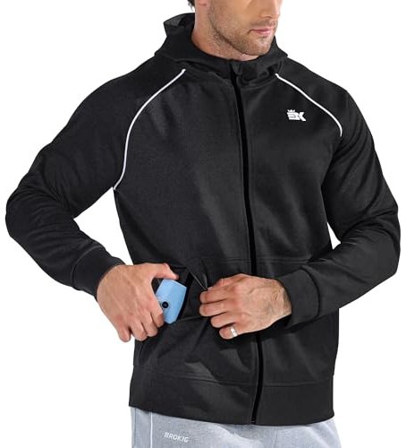 BROKIG Fitness Sportjacke Herren Hoodie mit Doppeltasche | Zip Hoodie Herren, Gym Workout Trainingsjacke Herren, Slim Fit Laufjacke Outdoor Fahrradjacke