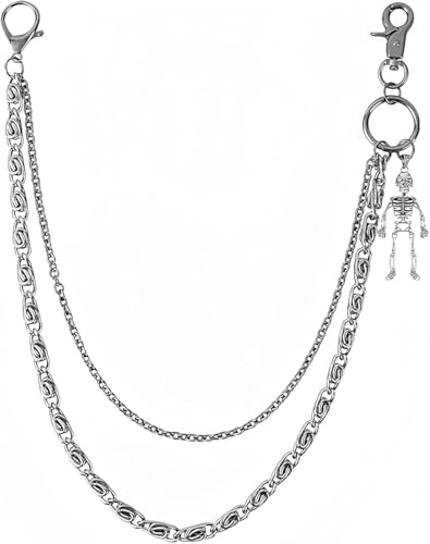 joonnair 50cm Skelettmann Punk Hose Kette SchlüSselkette Mit Karabiner Hosenkette Herren SchlüSselkette Wallet Chain Hosen Kette Hose Kellnerkette Jeans Ketten Fahrradkette, Geeignet für Biker Trucker