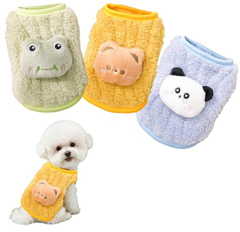 Valicaer 3 Pcs XS Winter Warm Kitten Puppy Jumper Clothes, Yorkie Teacup Dog Chihuahua Soft Small Dog Sweater Fleece jumpers for Mini Newborn Dogs Cat