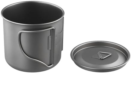Yuanpgky Tasse portable Pure Ti avec poignée pliable, 200 ml à 750 ml, tasse de camping en plein air compatible avec couvercle pour pique-nique, randonnée et utilisation à la maison (500 ml)