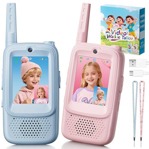 Video Walkie Talkies for Kids, 2 Pack Rechargeable Video Intercom Kids Walkie Talkies with Voice Changer, 1000 Feet Range, Gift Toys for Outdoor Play, Camping, Hiking for Boys Girls Ages 3-12