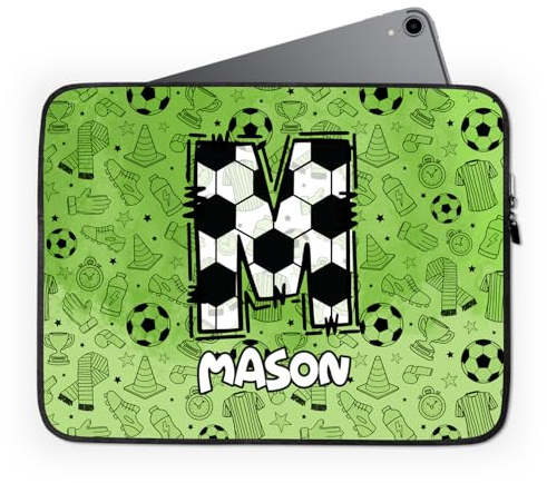 Personalised FOOTBALL, Boots, Trophy Design - Protective Sleeve Case - Add Name and Initial - For iPad 9.7 to 10.2 or Tablet - Boys, Girls, Teens, Adults, Sports, Custom Gift