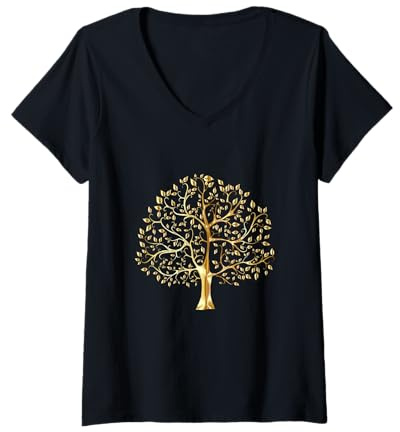 Femme Arbre de Vie Design Arbre de Vie T-Shirt avec Col en V