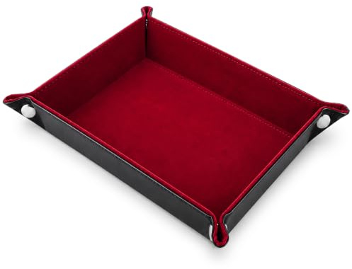 Dice Tray, Folding Rectangle Dice Rolling Tray for RPG & Tabletop Games, PU Leather Surface with Burgundy Velvet Lining, Snap-Corner Design