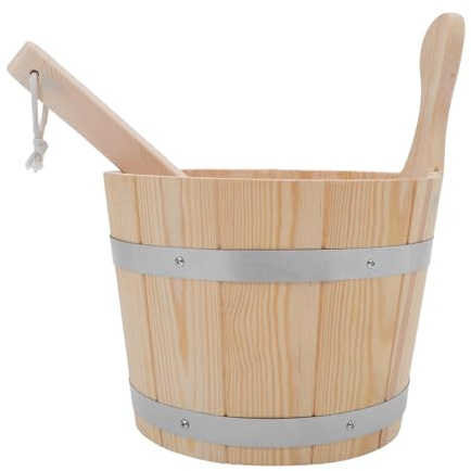 VANZACK Saunaeimer Holz 5 Liter mit Schöpfkelle Saunazubehör Wasserschöpfer für Sauna Spa Badewanne Dusche