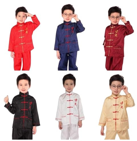 TYUSGH Boys Traditional Chinese Outfit Kids Kung Fu Embroidery Tang Suits Teen Jacket Trousers 2 Piece Set Wing Chun Tracksuit Clothes for 2-16 Years