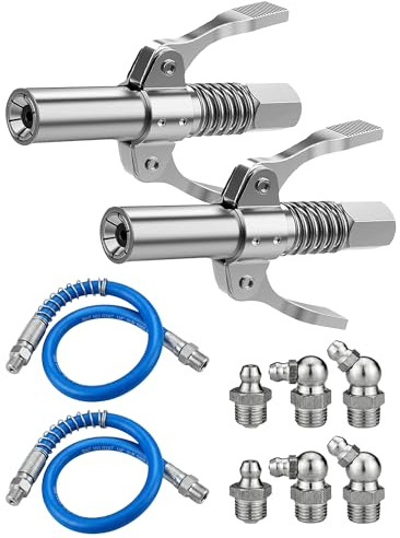 2 Stück Fettpresse Mundstück - mit 30cm Schlauch und M10 Schmiernippel | Doppelter Griff Fettpresse Adapter für Fettpressen Schmiernippel Zubehör M6 M10 M12 M14