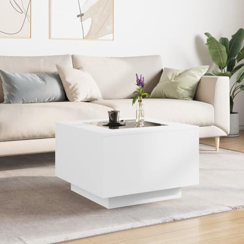 HOMELEN Couchtisch Infinity Spiegel Beistelltisch - Weißer Holzwerkstoff Tisch mit RGB Beleuchtung, 60x60x40 cm für Wohnzimmer Schlafzimmer Ambiente,Tische & Kaffeetische