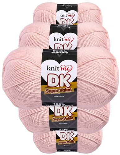 Knit Me Filato Medio DK 5x100g – 100% Acrilico per Maglia & Uncinetto, Ferri n°4 (3,75-4,5 mm), Uncinetto 4,5-5,5 mm, 1500m, morbido, lavabile, cappello sciarpa coperta amigurumi, Rosa bebè