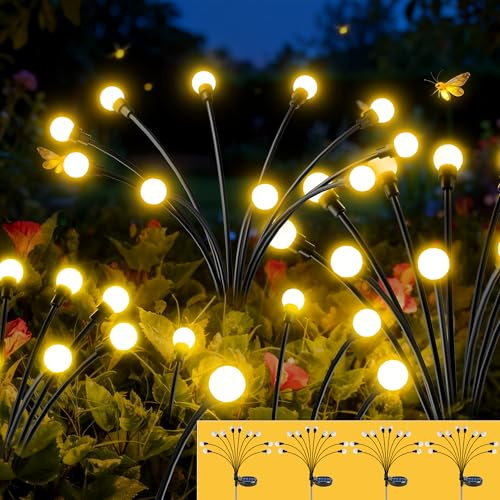 Solarlampen für Außen Garten,4 Stücke Solar Glühwürmchen 10 LED,Solarleuchten für Außen mit IP65 Wasserdicht Warmweißem 8 Lichtmodi Höhenverstellbar Swinging Solarlampen für Garten Fußweg Yard