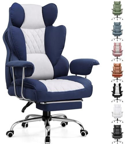 GTPLAYER Chaise de Jeu, Bureau, Soutien Lombaire Ressorts ensachés, Fauteuil Large Ergonomique Confortable accoudoirs Souples, Supporte 180 kg, Bleu Foncé