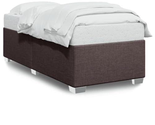 Mhdvray Bettgestell Einzelbett 90x190 cm Dunkelbraun Stoffbezug mit Lattenrost Stabiler Holzrahmen für Jugendzimmer Gästezimmer Schlafzimmer