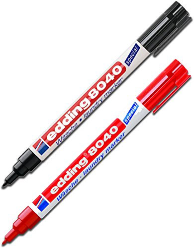 Edding Wäschemarker 8040 (Kombi-Set: 1 × Schwarz + 1 × Rot)
