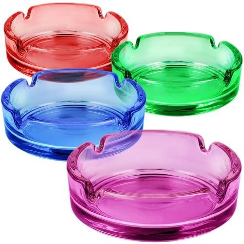 COM-FOUR® 4x Cendriers en Verre coloré - Cendriers de Table colorés pour Cigarettes - Cendriers pour ménages et Restaurants - collecteurs de Tabac Verre de 5 mm d'épaisseur (04 pièces - 4 couleurs)