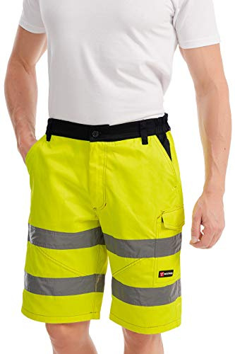 Mivaro Kurze Herren Arbeitshose Shorts mit Reflexstreifen S - 3XL | EN ISO 20471 Klasse 2, 3M-Scotchlite Reflexstreifen, elastischer Bund, Zollstocktasche, Signalfarben Neongelb Neonorange