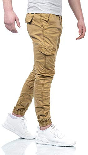 Indicode Herren Outdoor Cargohose Cargo Hose Stoff lang viele Taschen B698 [B698-Levi-Beige-Gr.M]