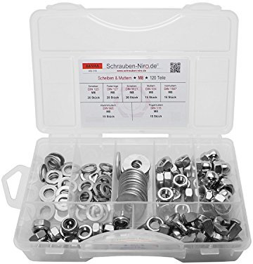 Sortiment Muttern und Scheiben M8 Edelstahl V4A DIN 934, 1587, 985, 315, 125 9021 und DIN 127, 350 Teile