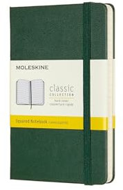 Moleskine Classic Notebook, Taccuino a Quadretti, Copertina Rigida e Chiusura ad Elastico, Formato Pocket 9 x 14 cm, Colore Verde Mirto, 192 Pagine